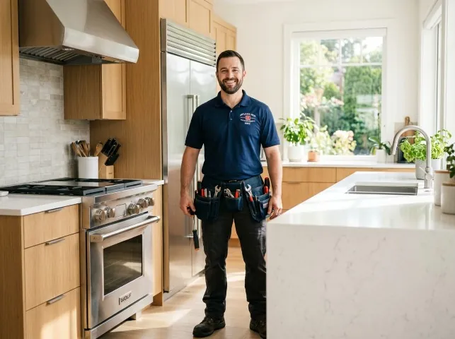 Appliance Repair Hero technician in a Baden, PA kitchen after an appliance repair